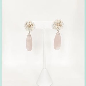 Pink Drop Earrings with Faux Pearl Detail